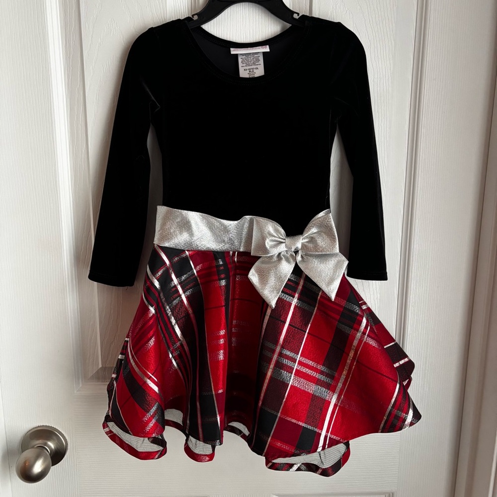 Bonnie Jean 3T Long Sleeve Velvet Bodice with Plaid Skirt Dress